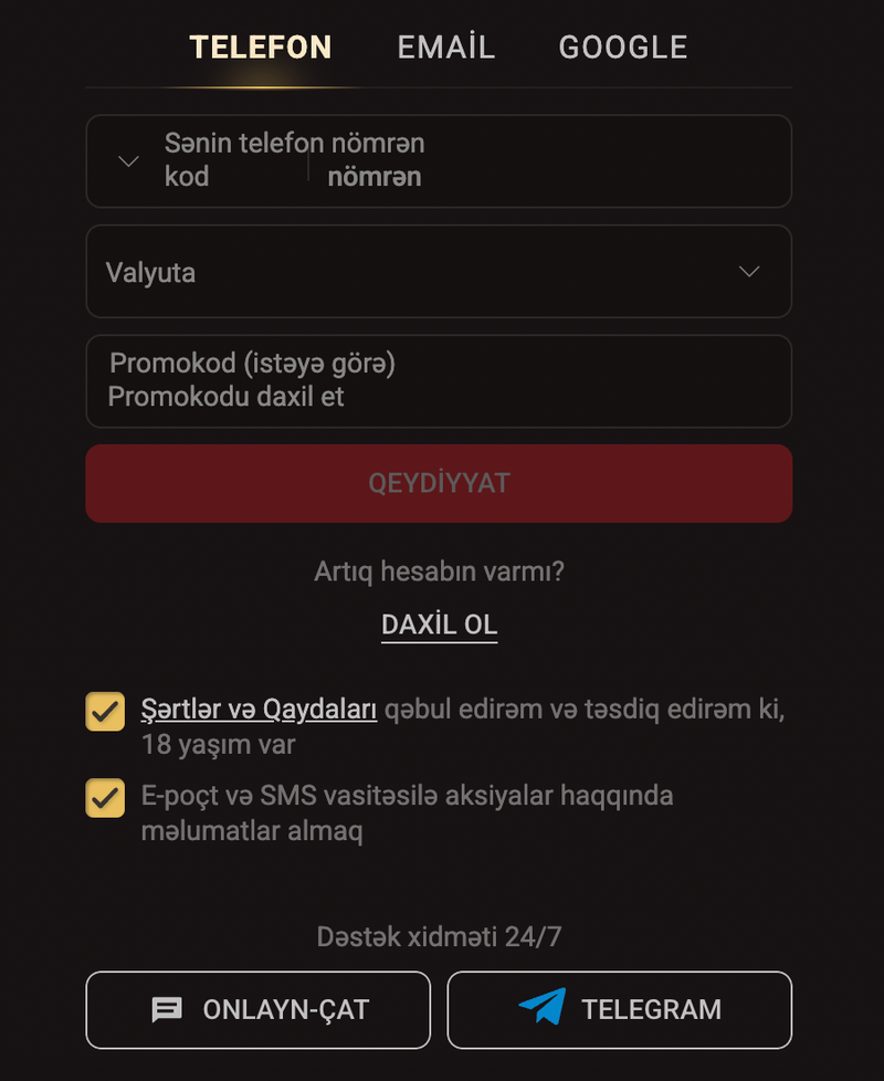 Pinco casino qeydiyyat və giriş